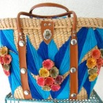 60s Vintage Woven Straw Beach Tote Bag Mexican Blue Flowers… review at Kaboodle